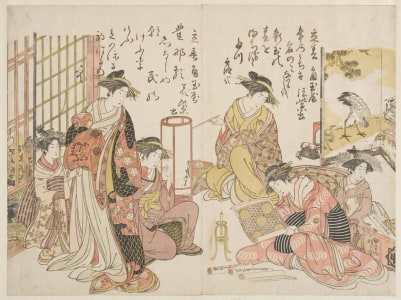 Japanese Print "Tayu Komurasaki and Hanmuraskai of the Kado Tamaya" by Kitao Masanobu