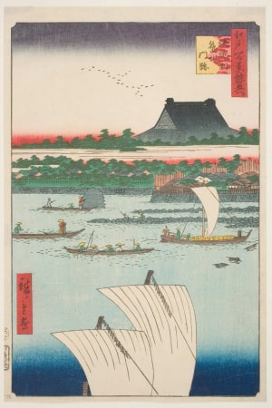 Japanese Print "Teppōzu and Tsukiji Honganji Temple (Teppōzu Tsukiji Monzeki)" by Utagawa Hiroshige, 歌川広重 (Utagawa Hiroshige I 歌川 広重)