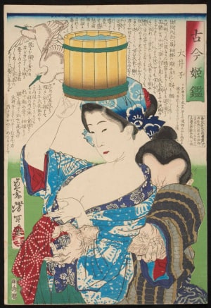 Japanese Print "Ōiko Squeezing the Arm of a Wrestler" by Tsukioka Yoshitoshi, 月岡芳年 (Tsukioka Yoshitoshi 月岡 芳年)