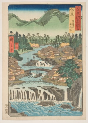 Japanese Print "Izu Province: the Hot Springs at the Shuzen Temple" by Utagawa Hiroshige, 歌川広重 (Utagawa Hiroshige I 歌川 広重)
