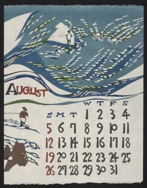 Estampe japonaise "August, 1973 – Fishing in Mountain Streams" par Takeshi Nishijima