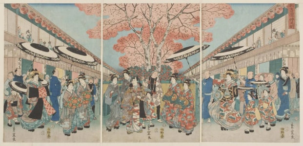 Japanese Print "Nakanocho in the Shin Yoshiwara (Shin Yoshiwara Nakanocho)" by Utagawa Hiroshige II, 二歌川広重 (Utagawa Hiroshige II 二代 歌川 広重)