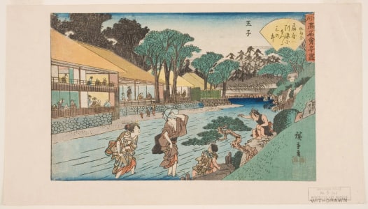 Japanese Print "Edo Komyo Kaitei Zukushi: The Ogiya Teahouse at Oji, a Suburb of Edo" by Utagawa Hiroshige, 歌川広重 (Utagawa Hiroshige I 歌川 広重)