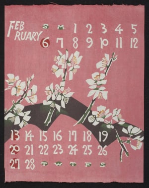 Estampe japonaise "February, 1977 – A Branch with Plum Blossoms" par Takeshi Nishijima