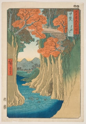 Japanese Print "Kai Province: the Monkey Bridge" by Utagawa Hiroshige, 歌川広重 (Utagawa Hiroshige I 歌川 広重)