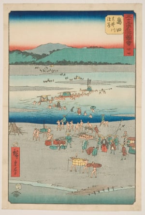 Japanese Print "No. 24, Shimada: The Suruga Bank of the Ōi River (Shimada, Ōigawa Sungan)" by Utagawa Hiroshige, 歌川広重 (Utagawa Hiroshige I 歌川 広重)
