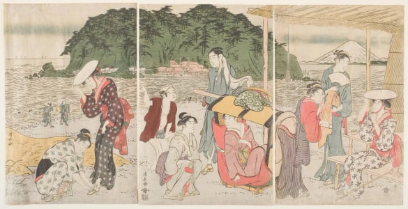 Japanese Print "A Visit to Enoshima (An Outing at 1000 RI Beach)" by Torii Kiyonaga, 鳥居清長 (Torii Kiyonaga)
