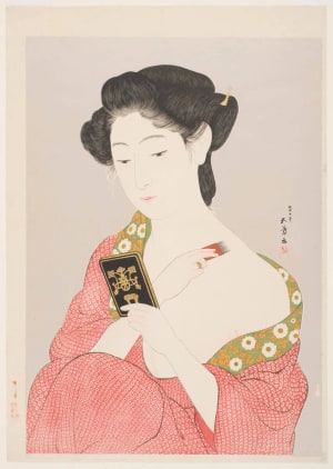 Japanese Print "A Woman in a Long Undergarment" by Hashiguchi Goyo, 橋口五葉 (Hashiguchi Goyo)