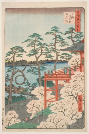 Japanese Print "Kiyomizu Hall and Shinobazu Pond at Ueno" by Utagawa Hiroshige, 歌川広重 (Utagawa Hiroshige I 歌川 広重)