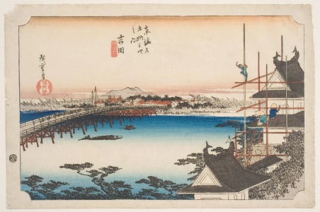 Japanese Print "The Long Bridge over the Toyokawa" by Utagawa Hiroshige, 歌川広重 (Utagawa Hiroshige I 歌川 広重)
