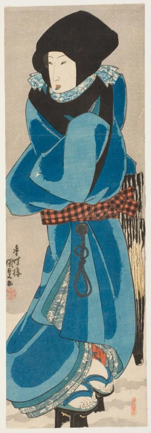 Japanese Print "Woman with Black Hood in Snow" by Utagawa Kunisada, 歌川国貞 (Utagawa Kunisada I 歌川 国貞)