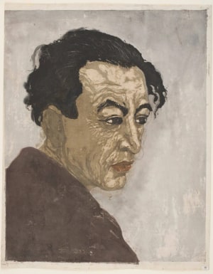 Japanese Print "Portrait of Hagiwara Sakutaro, the Author of Ice Island ("Hyoto" no chosha, Hagiwara Sakutaro zo)" by Onchi Koshiro, 恩地孝四郎 (Onchi Koshiro)