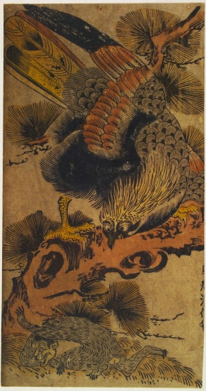 Japanese Print "Eagle, Monkey And Pine" by Torii Kiyomasu II, 鳥居清倍 (Torii Kiyomasu II)