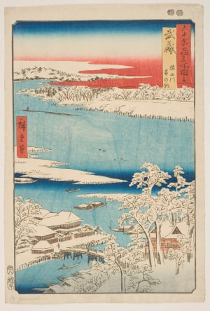 Japanese Print "Musashi Province: the Sumida River, Snowy Morning" by Utagawa Hiroshige, 歌川広重 (Utagawa Hiroshige I 歌川 広重)