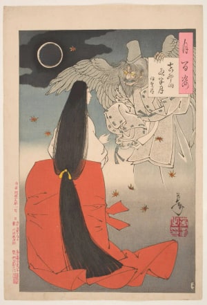 Japanese Print "Midnight Moon at Mt. Yoshino" by Tsukioka Yoshitoshi, 月岡芳年 (Tsukioka Yoshitoshi 月岡 芳年)