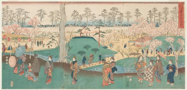 Japanese Print "The Flower-Mansion In The Grounds Of Kinryuzan Buddhist Temple" by Utagawa Hiroshige, 歌川広重 (Utagawa Hiroshige I 歌川 広重)