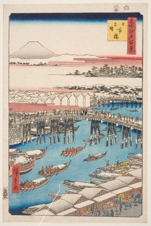 Japanese Print "Nihonbashi, Clearing After Snow (Nihonbashi yukibare)" by Utagawa Hiroshige, 歌川広重 (Utagawa Hiroshige I 歌川 広重)