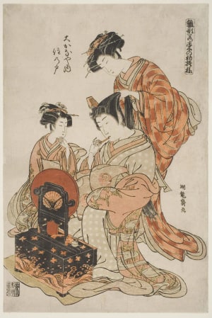 Japanese Print "The Courtesan Suminoto of the Okanaya" by Isoda Koryusai, 磯田湖龍齋 (Isoda Koryūsai 磯田 湖龍齋)