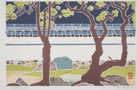 Japanese Print "White Wall" by Yoshida Toshi, 吉田遠志 (Toshi Yoshida)