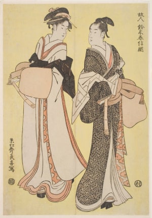 Japanese Print "The Lovers Shirai Gonpachi and Komurasaki of the Miuraya" by Eishosai Choki, 長喜 (Eishosai Choki)