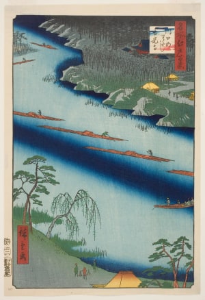 Japanese Print "The Kawaguchi Ferry and Zenkōji Temple (Kawaguchi no watashi Zenkōji)" by Utagawa Hiroshige, 歌川広重 (Utagawa Hiroshige I 歌川 広重)