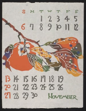 Estampe japonaise "November, 1977 – Branch with Persimmon" par Takeshi Nishijima