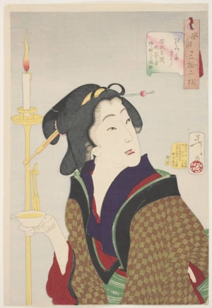 Japanese Print "Thirsty: The Appearance of a Street-Geisha, A Bar Worker, in the Ansei Era" by Tsukioka Yoshitoshi, 月岡芳年 (Tsukioka Yoshitoshi 月岡 芳年)
