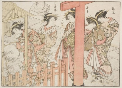 Japanese Print "Young Women of Komatsuya" by Kitao Shigemasa, 北尾重政 (Kitao Shigemasa 北尾 重政, Katsukawa Shunshō 勝川 春章)