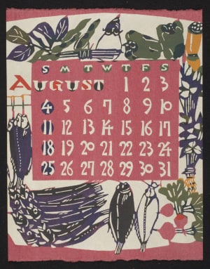 Estampe japonaise "August, 1974 – Products of Summer: Vegetables and Dried Fish" par Takeshi Nishijima