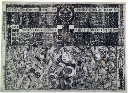 Japanese Print "Ichimura-za Kaomise Banzuke For 1765" by Torii Kiyomitsu, 鳥居清満 (Torii Kiyomitsu)
