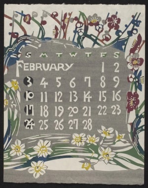 Estampe japonaise "February, 1974 – Plum Blossoms and Narcissus" par Takeshi Nishijima