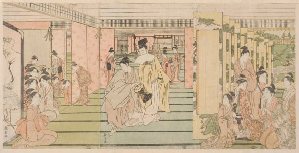 Japanese Print "A New Year's Day Gathering" by Eishosai Choki, 長喜 (Eishosai Choki)