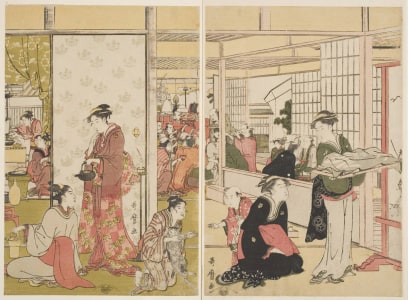 Japanese Print "Celebrating Ebisuko (Scene at a Tea-House)" by Kitagawa Utamaro, 喜多川歌麿 (Kitagawa Utamaro I 喜多川 歌麿)