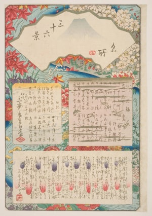 Japanese Print "Title Page, from the series Thirty-six Views of Mount Fuji (Fuji sanjūrokkei, here called Meisho sanjūrokkei)" by Unknown, 無款