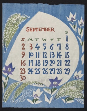 Estampe japonaise "September, 1973 – Moon and Japanese Bellflowers" par Nishijima, Takeshi