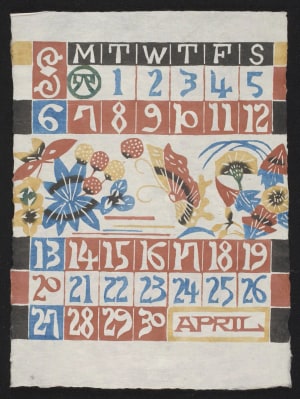 Japanese Print "April, 1975 – Butterflies and Spring Flowers" by Keisuke Serizawa