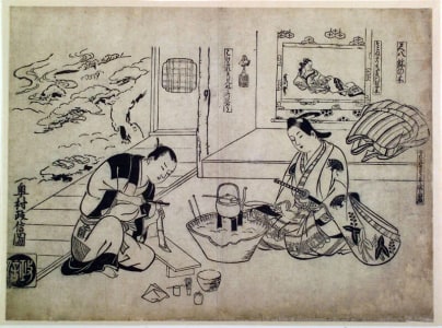 Japanese Print "Flageolet of a Potted Tree (Shakuhachi hachi-no-ki)" by Okumura Masanobu, 奥村政信 (Okumura Masanobu 奥村 政信)