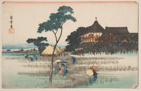 Japanese Print "The Sazaido, the Main Building of the Shrine of the Five Hundred Rakan" by Utagawa Hiroshige, 歌川広重 (Utagawa Hiroshige I 歌川 広重)