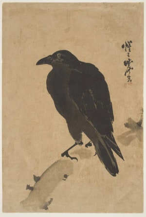 Japanese Print "Northern Raven On A Withered Branch" by Kawanabe Kyosai, 河鍋暁斎 (Kawanabe Kyosai)