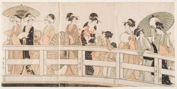 Japanese Print "Women and Children above and below the Ryogoku Bridge" by Kitagawa Utamaro, 喜多川歌麿 (Kitagawa Utamaro I 喜多川 歌麿)