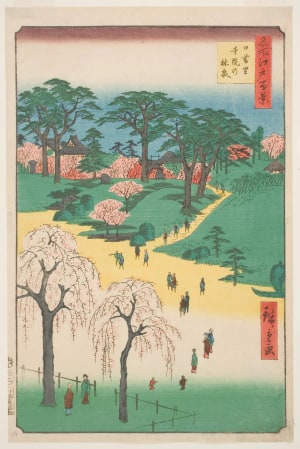 Japanese Print "Temple Gardens at Nippori (Nippori jiin no rinsen)" by Utagawa Hiroshige, 歌川広重 (Utagawa Hiroshige I 歌川 広重)