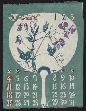 Estampe japonaise "July, 1971 – Round Fan with Sweet Pea Design" par Nishijima, Takeshi