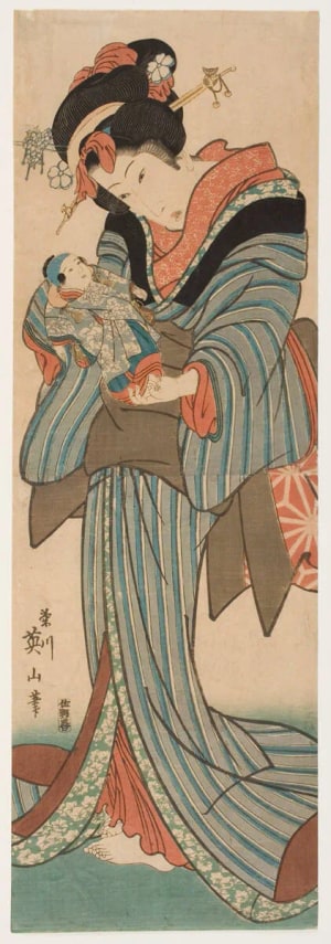 Japanese Print "Young Woman Holding a Boy Doll" by Kikugawa Eizan, 菊川英山 (Kikukawa Eizan 菊川 英山)
