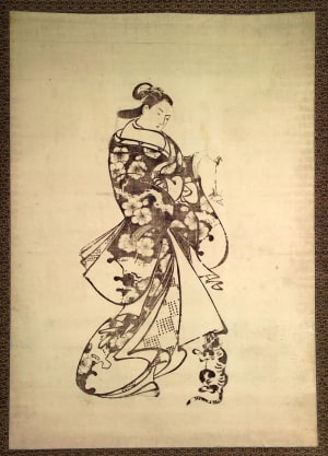 Torii Kiyonobu I, 鳥居清信 (Torii Kiyonobu I 鳥居 清信)による浮世絵「Courtesan Playing With A Cat」