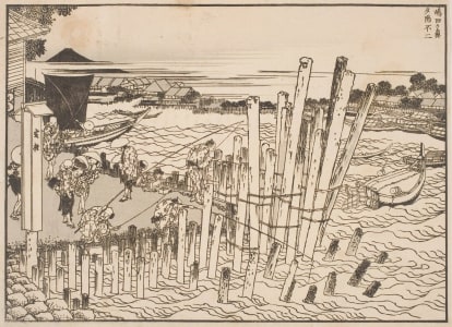 Japanese Print "Fuji in the Evening Sun at Shimadagahana (Shimadagahana sekiyō Fuji)" by Kobayashi Eitaku, 小林永濯 (Kobayashi Eitaku, Katsushika Hokusai 葛飾 北斎)