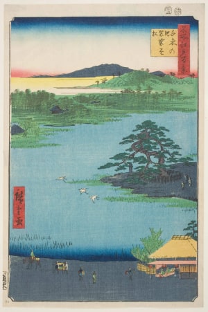 Japanese Print "Robe-Hanging Pine, Senzoku Pond (Senzoku no ike Kesakakematsu)" by Utagawa Hiroshige, 歌川広重 (Utagawa Hiroshige I 歌川 広重)