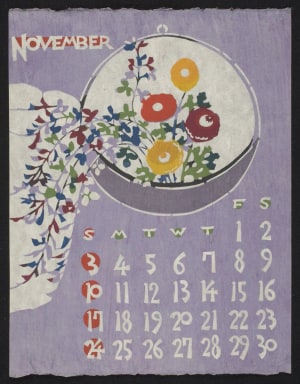 Takeshi Nishijima创作的日本版画《November, 1974 – Floral Arrangement Honoring the Harvest Moon》