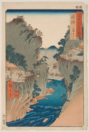 Japanese Print "Hida Province: Basket Ferry" by Utagawa Hiroshige, 歌川広重 (Utagawa Hiroshige I 歌川 広重)