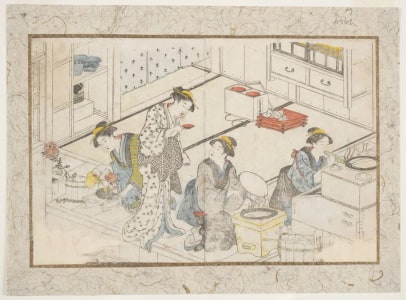 Japanese Print "Women Cooking in the Kitchen" by Katsukawa Shuncho, 勝川春潮 (Katsukawa Shunchō 勝川 春潮)