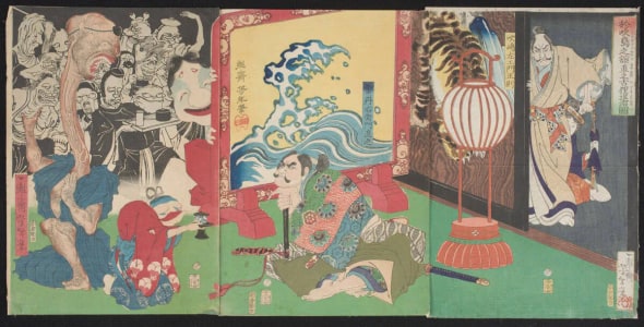 Japanese Print "Naoyuki Conquers the Old Badger at Fukushima's Mansion" by Tsukioka Yoshitoshi, 月岡芳年 (Tsukioka Yoshitoshi 月岡 芳年)